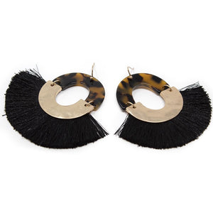 Tortoise Black Tassel Earrings Gold Tone - Mimmic Fashion Jewelry