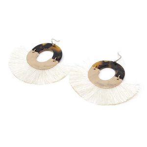 Tortoise Cream Tassel Earrings Gold Tone - Mimmic Fashion Jewelry