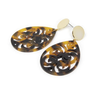 Tortoise Cut Out Teardrop Earrings Gold Tone - Mimmic Fashion Jewelry
