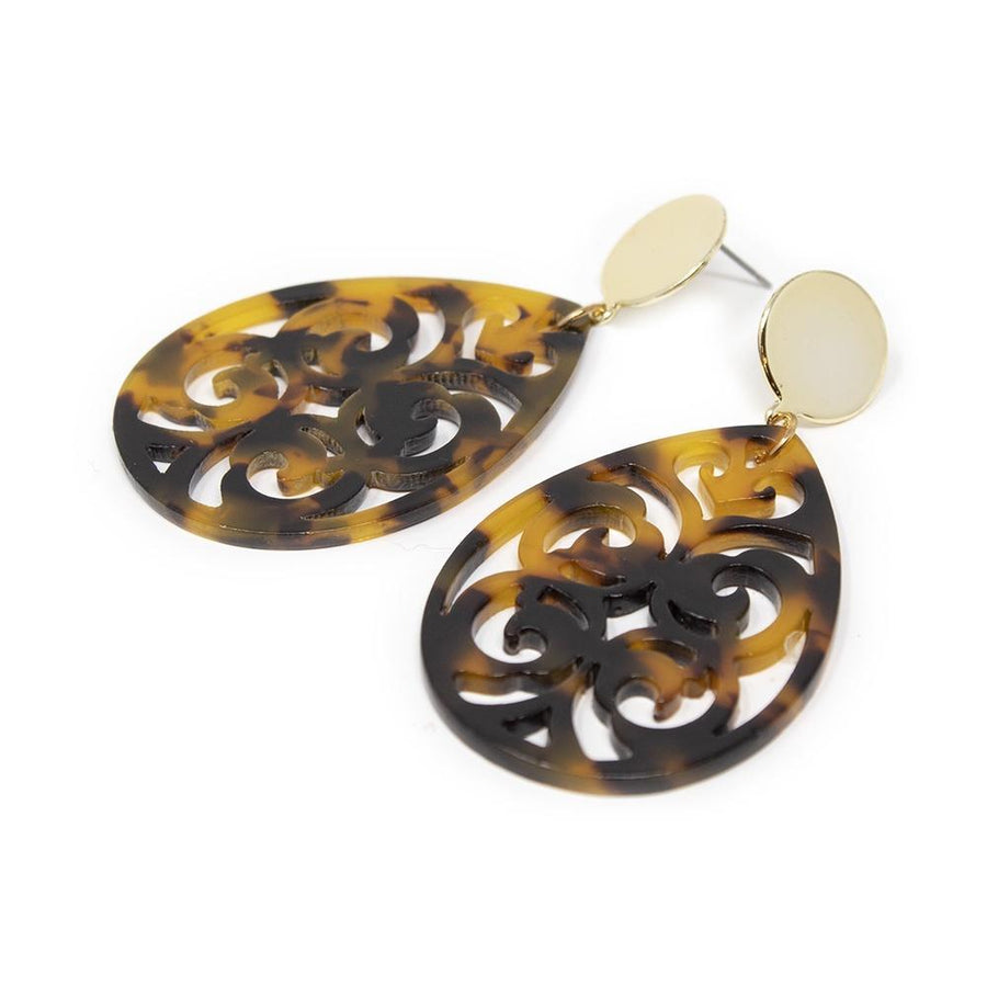 Tortoise Cut Out Teardrop Earrings Gold Tone - Mimmic Fashion Jewelry