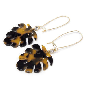 Tortoise Leaf Drop Earrings Gold Tone - Mimmic Fashion Jewelry