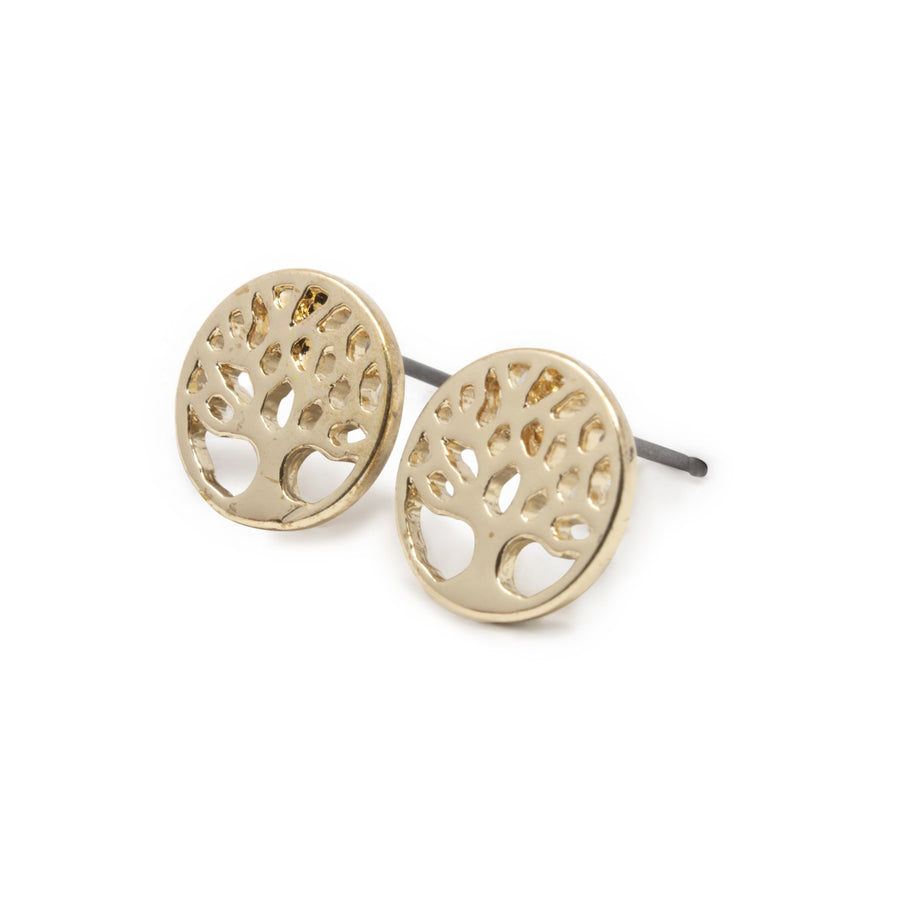 Tree of Life Stud Earrings Gold Tone - Mimmic Fashion Jewelry