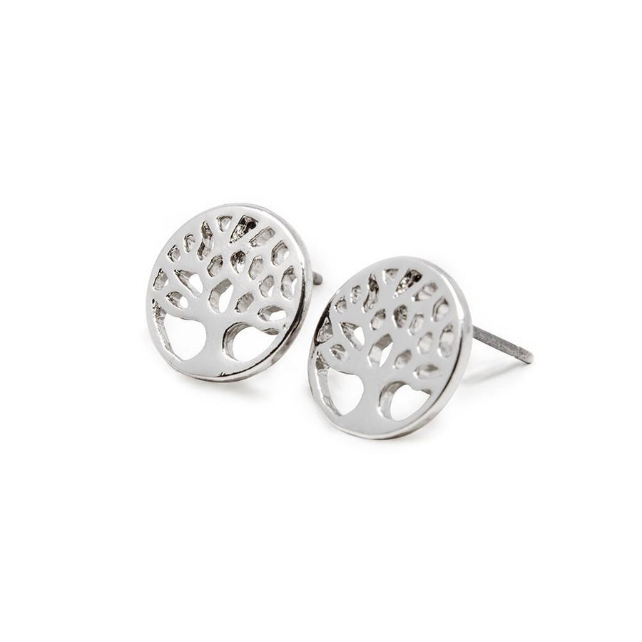 Tree of Life Stud Earrings Rhodium Plated - Mimmic Fashion Jewelry