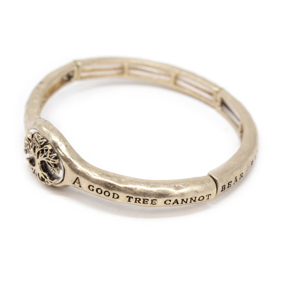 Tree of Live Hammered Stretch Bracelet 2Tone GLD - Mimmic Fashion Jewelry