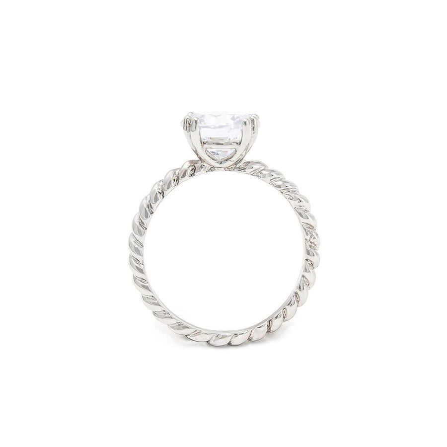 Twisted Cable Solitaire Ring w/ CZ Silver Tone - Mimmic Fashion Jewelry