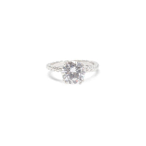 Twisted Cable Solitaire Ring w/ CZ Silver Tone - Mimmic Fashion Jewelry