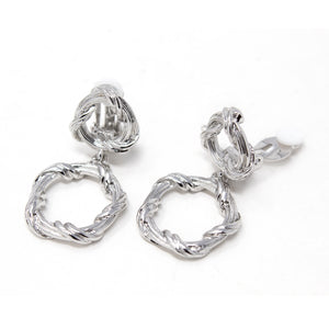 Twisted Open Circle Clip On Rhodium Plated Earrings - Mimmic Fashion Jewelry
