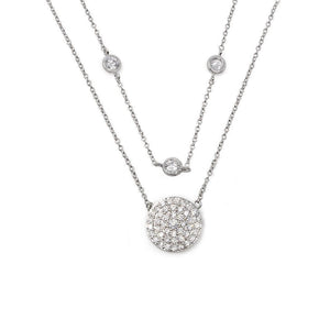 Two Layer Necklace CZ Pave Circle Rhodium Plated - Mimmic Fashion Jewelry
