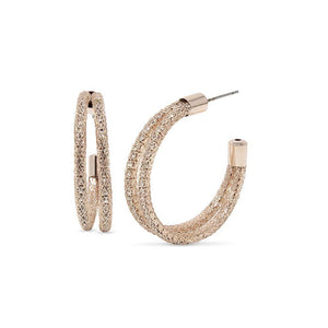 Two Row Crystal Mesh 35MM Hoop Rose Gold Tone - Mimmic Fashion Jewelry