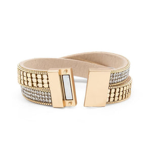 2 Row Leather Bracelet Disco Design Gold T - Mimmic Fashion Jewelry