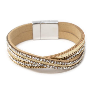 Two Row Twisted Leather Bracelet Gold Tone - Mimmic Fashion Jewelry