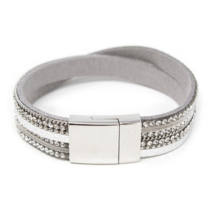 Two Row Twisted Leather Bracelet Silver Tone - Mimmic Fashion Jewelry