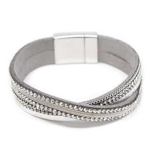 Two Row Twisted Leather Bracelet Silver Tone - Mimmic Fashion Jewelry