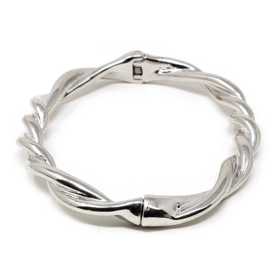 Two Strings Twisted Bangle Rhodium Plated - Mimmic Fashion Jewelry