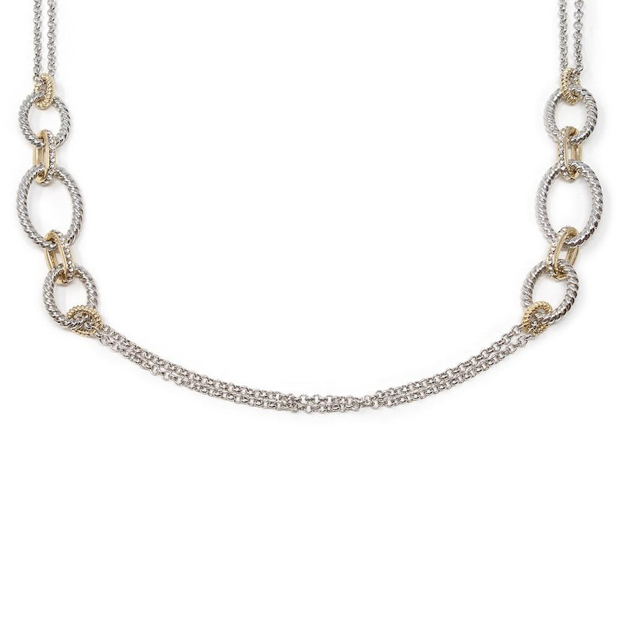 Two Tone 36 Inch CZ Link Necklace - Mimmic Fashion Jewelry