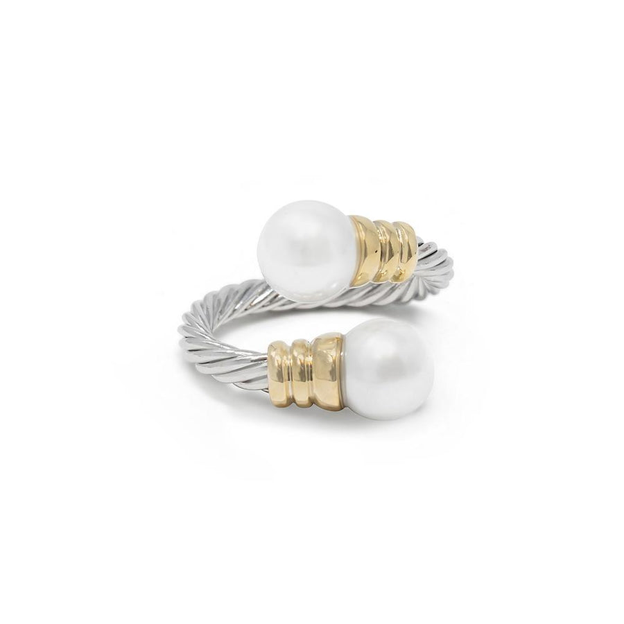 Two Tone Adjustable Cable Ring Pearl - Mimmic Fashion Jewelry