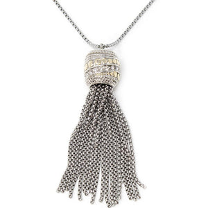 Two Tone Adjustable Necklace with Tassel Pendant - Mimmic Fashion Jewelry