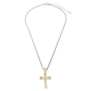 Two Tone Box Chain with CZ Cross Pendant - Mimmic Fashion Jewelry