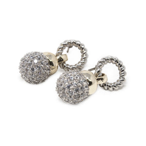 Two Tone CZ Pave Ball Earrings Rhodium Plated - Mimmic Fashion Jewelry