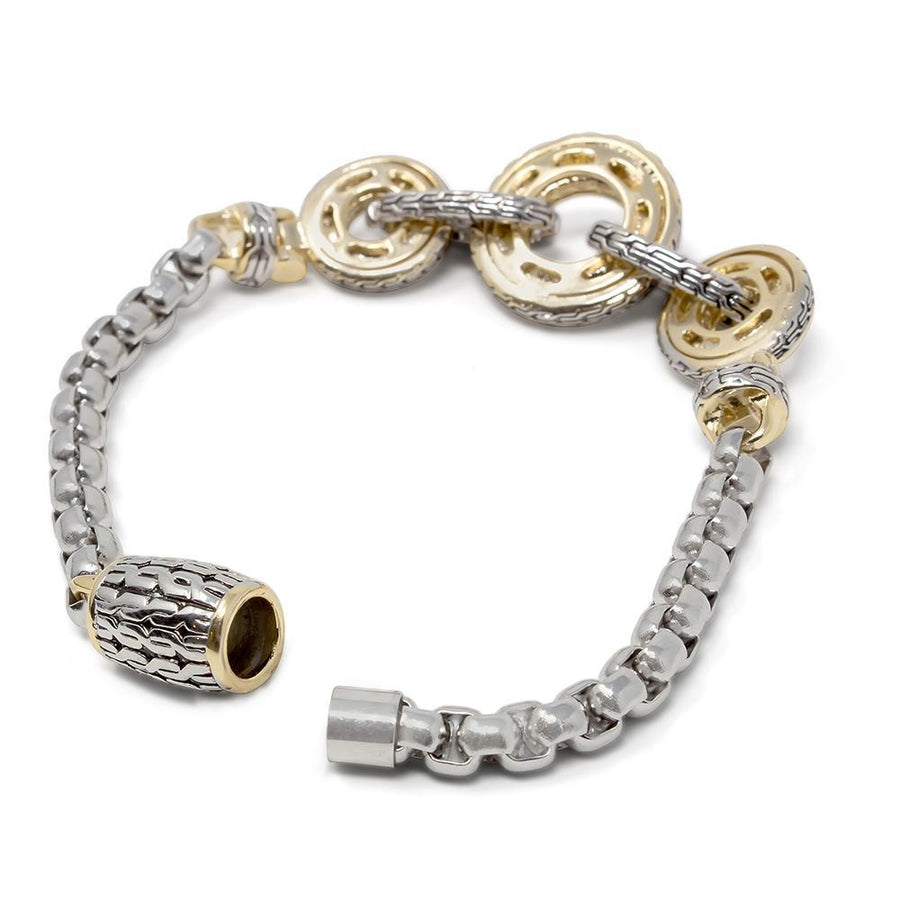 2 Tone CZ Pave Rings Box Chain Bracelet - Mimmic Fashion Jewelry