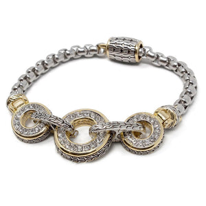 2 Tone CZ Pave Rings Box Chain Bracelet - Mimmic Fashion Jewelry