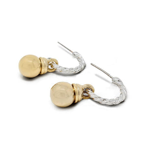 Two Tone Cable Earrings Gold Plated Ball - Mimmic Fashion Jewelry