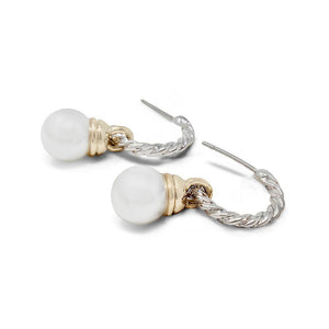 Two Tone Cable Earrings Pearl Ball - Mimmic Fashion Jewelry