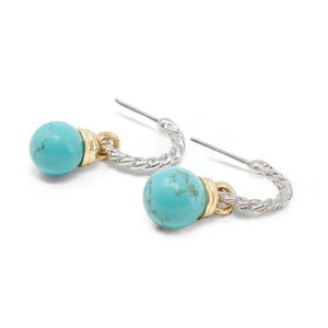 2Tone Cable Earrings Turq Ball - Mimmic Fashion Jewelry