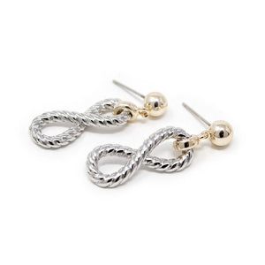 Two Tone Cable Infinity Post Earrings - Mimmic Fashion Jewelry