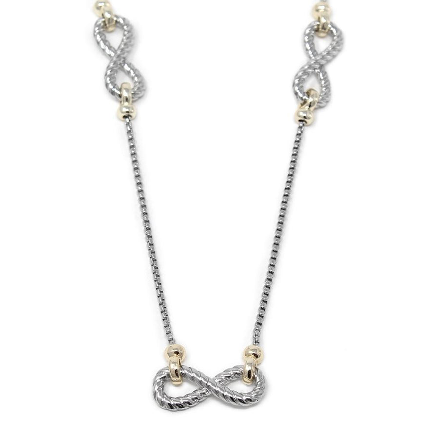 Two Tone Cable Infinity Station Necklace 36 Inch - Mimmic Fashion Jewelry