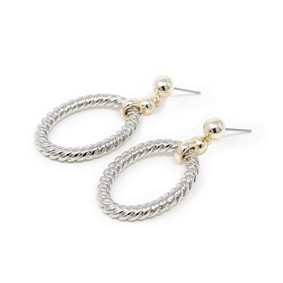 Two Tone Cable Oval Post Earrings - Mimmic Fashion Jewelry