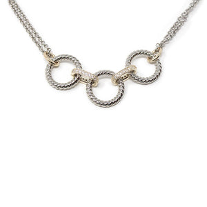 Two Tone Cable Round and Pave Link Station Necklace - Mimmic Fashion Jewelry
