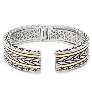 2 Tone Chain Design Hinged Bracelet - Mimmic Fashion Jewelry