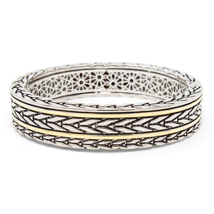 2 Tone Chain Design Hinged Bracelet - Mimmic Fashion Jewelry