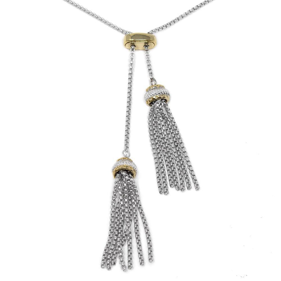 Two Tone Chain Tassel Adjustable Lariat Necklace - Mimmic Fashion Jewelry