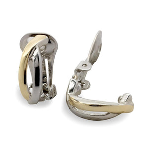 2Tone ClipOn Earrings Cross Over Half Hoop - Mimmic Fashion Jewelry