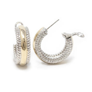 Two Tone Clip On Hoop Earrings - Mimmic Fashion Jewelry