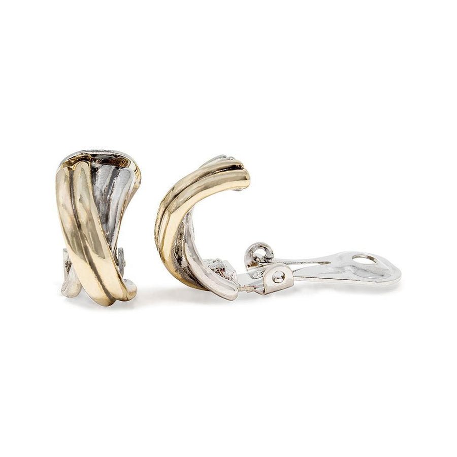Two Tone CrossOver Four Row Half Hoop Earrings - Mimmic Fashion Jewelry