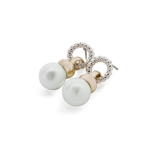 Two Tone Earrings Cable Link With Pearl - Mimmic Fashion Jewelry