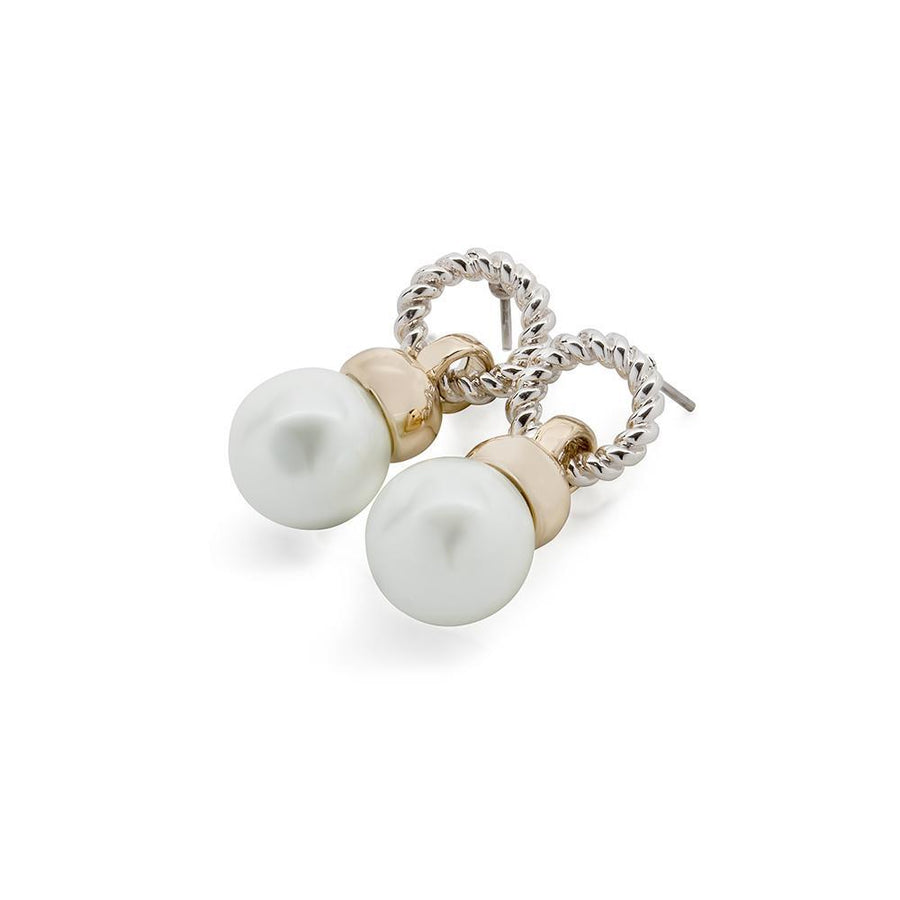 2Tone Earrings Cable Link With Pearl - Mimmic Fashion Jewelry