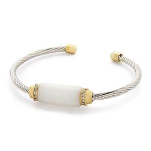 2 Tone Faceted GemStone Cable Bracelet White - Mimmic Fashion Jewelry