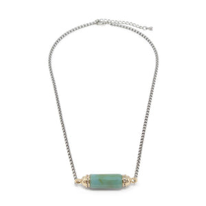 2Tone Faceted GemStone W CZ Neck Turquoise - Mimmic Fashion Jewelry