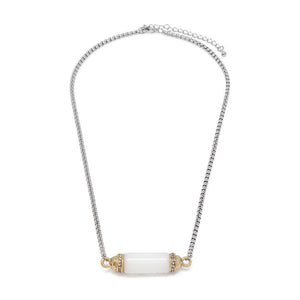 2Tone Faceted GemStone W CZ Neck White - Mimmic Fashion Jewelry