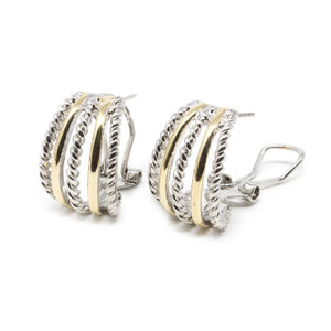 Two Tone Five Row Cable ClipOn Earrings - Mimmic Fashion Jewelry