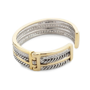 2Tone 5 Row Hinged Bracelet With CZ Pave - Mimmic Fashion Jewelry