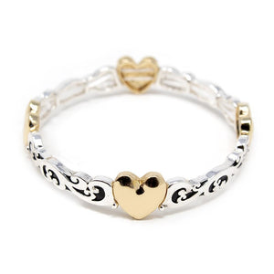 Two Tone Hearts Stretch Bracelet - Mimmic Fashion Jewelry