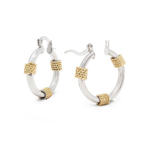 Two Tone Hoop Earrings with Cable Accent - Mimmic Fashion Jewelry