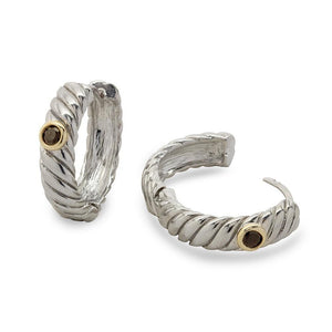 2Tone Huggie Earrings with Jet CZ - Mimmic Fashion Jewelry