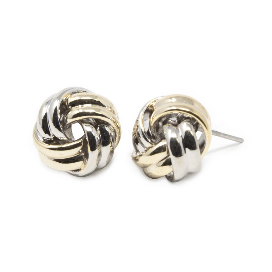 Two Tone Knot Stud Earrings - Mimmic Fashion Jewelry