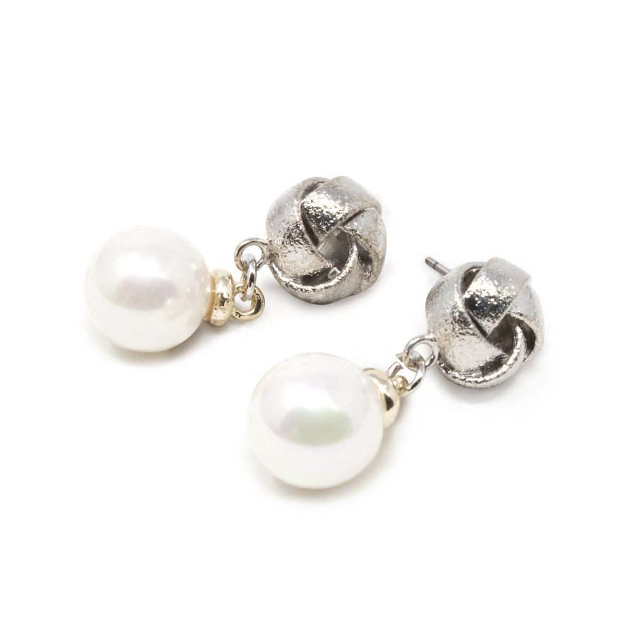 Two Tone Knot and Pearl Drop Earrings - Mimmic Fashion Jewelry